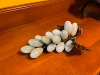 Vintage Alabaster Jade Grape Cluster w/ Carved Leaves