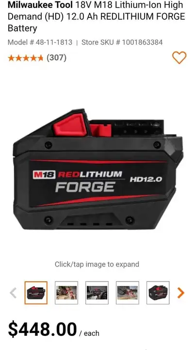 18VM18 High Demand HD 12 ah REDLITHIUM FORGE Battery, View more