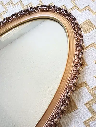 Large Vintage Oval Mirror with Matte Gold Tone Ornate Frame MCM, View more