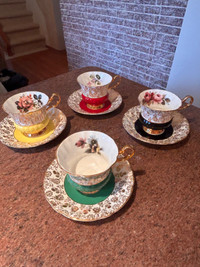 Windsor Bone China Rainbow Tea Cup & Saucer Set Gold Handpainted