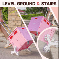 Rolling Storage Cart on Stair Climbing Wheels, Foldable Crate