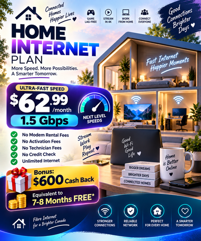  1.5 Gbps Home Internet — $62.99/Month + $600 Cash Back, View more
