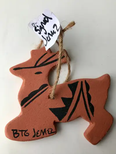4 Vintage Jemez Pueblo Pottery Handpainted Tree ornaments, View more
