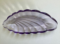Vintage Purple Glass Leaf Shaped Celery Condiment Dish