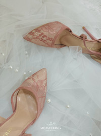 Pink Ivory Lace High Heels
