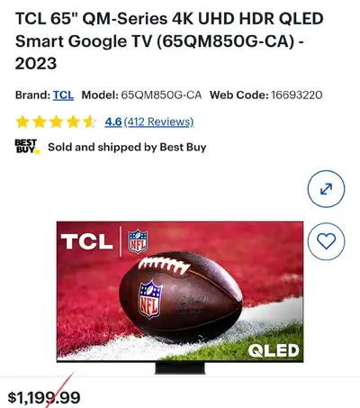 TCL 65" QM-Series 4K UHD HDR QLED Smart Google TV (65QM850G-CA), View more