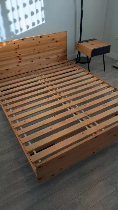 Wooden Bed Frame Queen size and nightstand with two drawers, View more