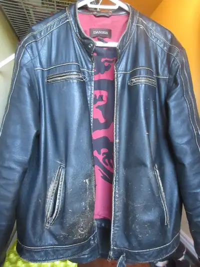 Mens XL Danier Black Distressed Leather Jacket, View more