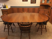 Solid Wood Table & Chair Set with Corner Hutch