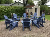 FIREPIT  SET  8 Adirondack Chairs, Firepit and cover, plus wood