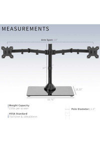 VIVO Freestanding Dual Monitor Stand with Sleek Glass Base 