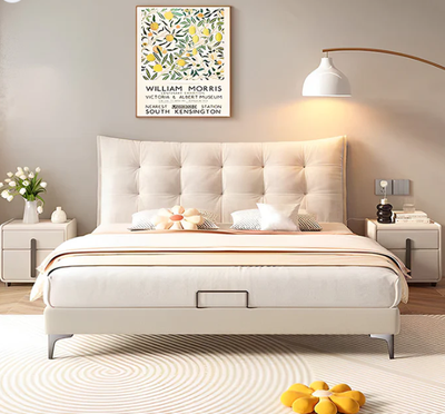 Queen Bed in Cream white/beige, View more