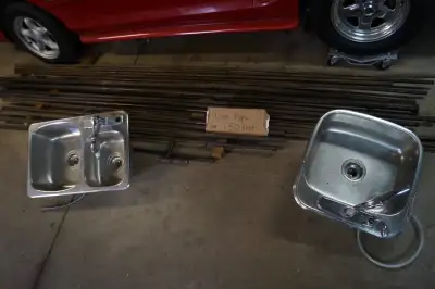 Two STAINLESS STEEL SINKS  &  Over  150 feet  black / Gas  pipe, View more