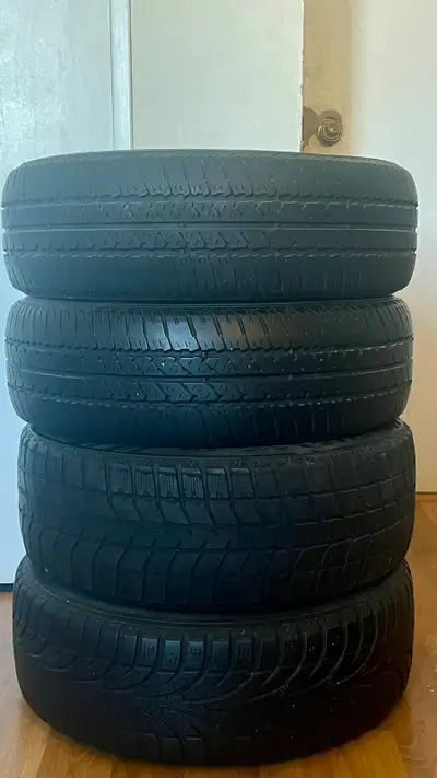 full set of 4 tires mounted on Volkswagen alloy rims. • Size: 205/55R16 91T M+S • Mounted and ready...