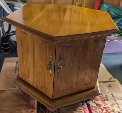Vintage Hexagonal Wooden Side Table 1970's Solid Wood, View more