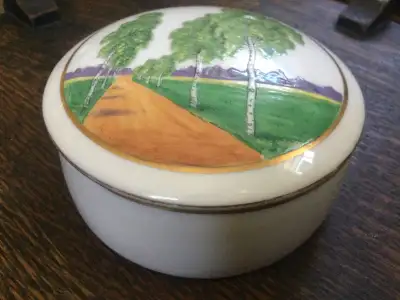 German Art Nouveau Porcelain Hand Painted Box “Birches”, 1910, View more