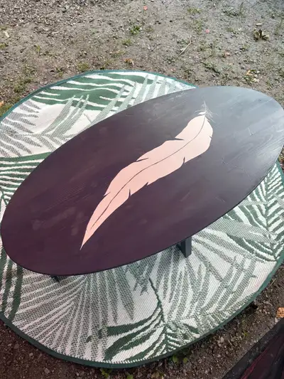 ☕ Elegant & Earthy: Hand-Painted Feather Coffee Table, View more