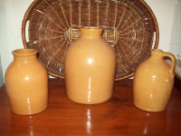 Antique pottery crocks and jug