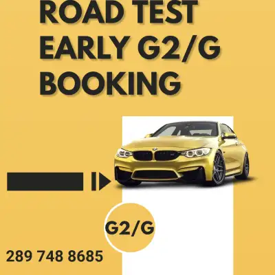 submit request to get ASAP road test G2-G booking, drive classes, View more