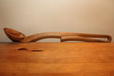 Old Antique Hand Carved Wooden Spoon, View more