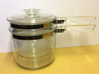 VERY CLEAN PYREX FLAMEWARE CLEAR GLASS DOUBLE BOILER 6283 + LID