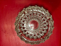Heavy Ornate Round Glass Ash Tray 7"
