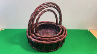 Three Vintage Bamboo Baskets, Set of 3 , Wicker Woven Basket wit
