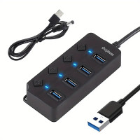 New 4-Port USB 3.0 Hub Splitter with Individual Buttons