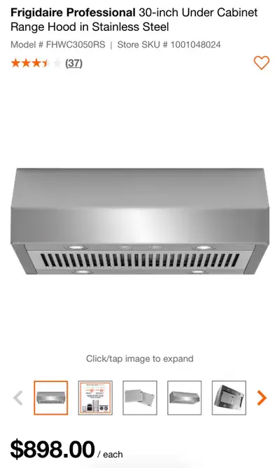 Frigidaire Professional 30-inch Under Cabinet Range Hood, View more