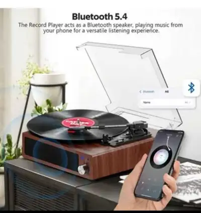 FYDEE Record Player, FYDEE Bluetooth Turntable with 2 Built-in Stereo Speakers, 3-Speed 33/45/78 RPM...