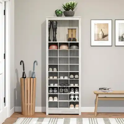 Prepac Organizer Shoe, Storage, Display Cabinet THIS ITEM IS NEW IN A BOX 13" D x 26" W x 72.5" H, W...