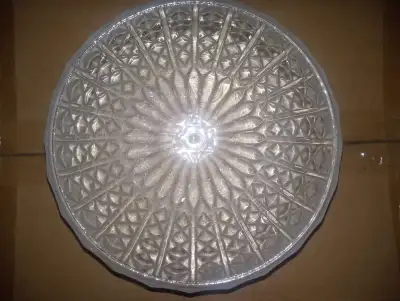  Vintage Art Deco/MCM Milk Glass & Clear Ceiling Light Fixture, View more