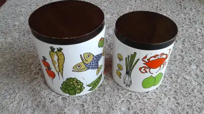 Vintage Ransburg Metal Cannister Set--Retro Kitchen Theme, View more