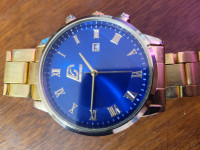 Gold coloured brand new Wrist Watch with Blue Face - Time quartz