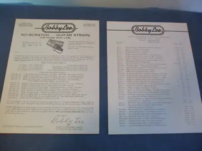 4 pieces including 2 pages of BOBBY LEE GUITAR STRAP PRICE LIST. Price list is effective 2/1/1978. A...