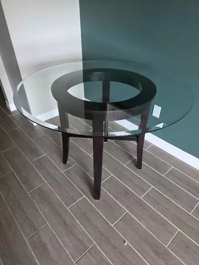 42" Round Glass Dining Table with Wooden Legs, View more