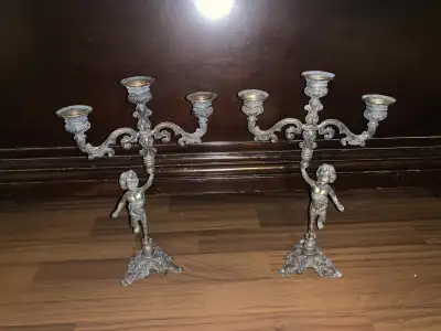 Vintage Pair Of Italian Cherub Candelabra Taper Candle Holders, View more