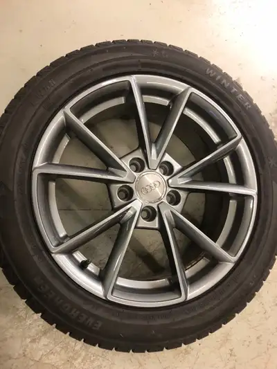 A set of Evergreen snow tires 225/50R17 on aluminum rims. Off a 2017 Audi A4. Always stored in garag...