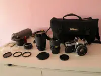 Nikon FE2 35mm Film Camera w/ 3 Lenses