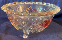 Antique EAPG Footed Fruit Center Bowl Clear Glass & Ruby Flasked