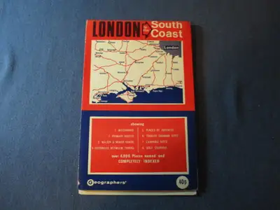 GEOGRAPHERS' LONDON TO THE SOUTH COAST AUTO ROAD MAP-VINTAGE!, View more