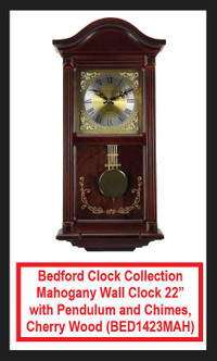 (NEW) Bedford Wall Clock Pendulum & Chimes Mahogany Cherry Wood