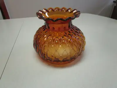 Hurricane lamp shade amber-quilted glass ruffle top, View more