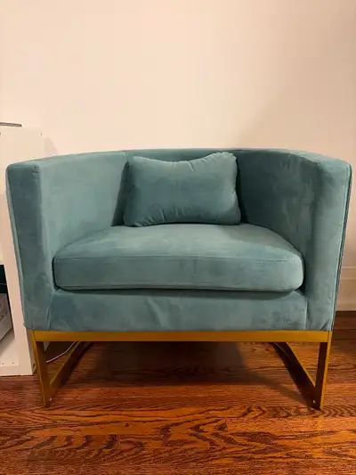 Modern Teal Velvet Accent Chair Assembled Never Used - With box, View more