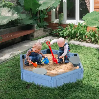 Kids Sandbox w/Cover, 3 Seats, Bottom Liner, for 3-12 Years Old, View more