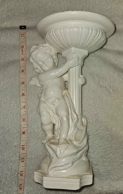 Vintage White Cherub Candleholder Plant Stand Bird Feeder Bath, View more