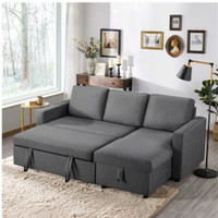 Pillow Paradise: 4 seater sectional pull out storage sofa bed