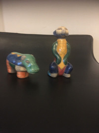 2 Antique glazed pottery from s. Africa figures. 4”tall.