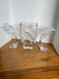 Nachtmann Germany Frosted Crystal Vase & Candleholders 