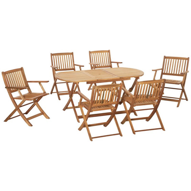 7 Piece Wood Patio Dining Set for 6, Dining Table and Chairs Set in Dining Tables & Sets in Markham / York Region - Image 2